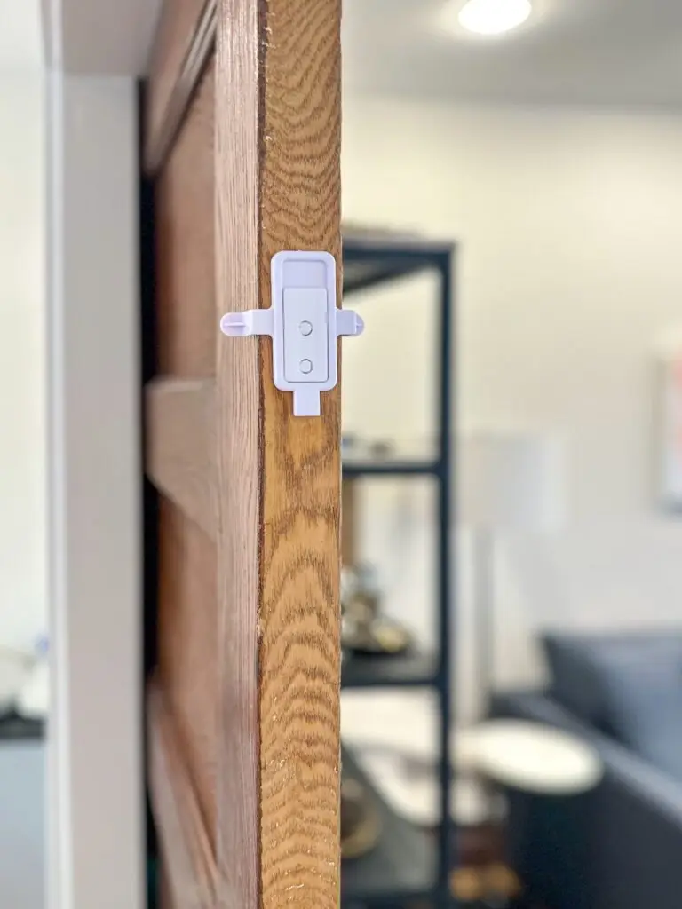 Pocket door lock on wooden door