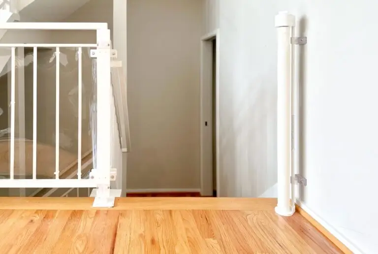 Modern interior with white retractable gate and kid shield
