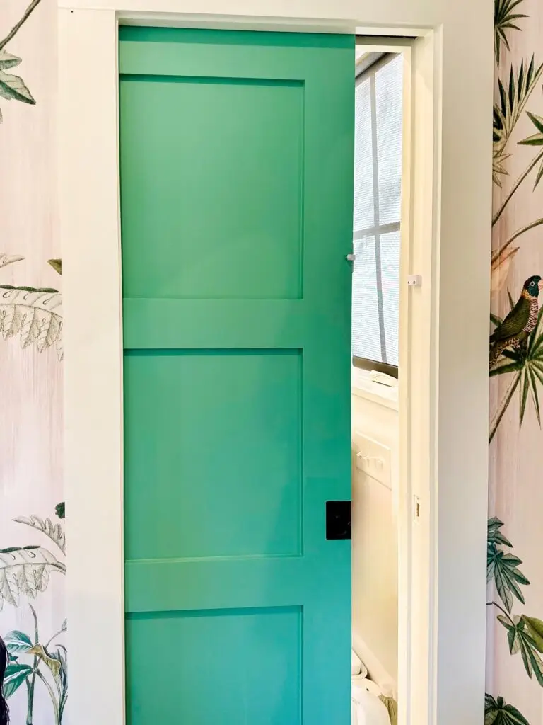 Pocket door lock on green door