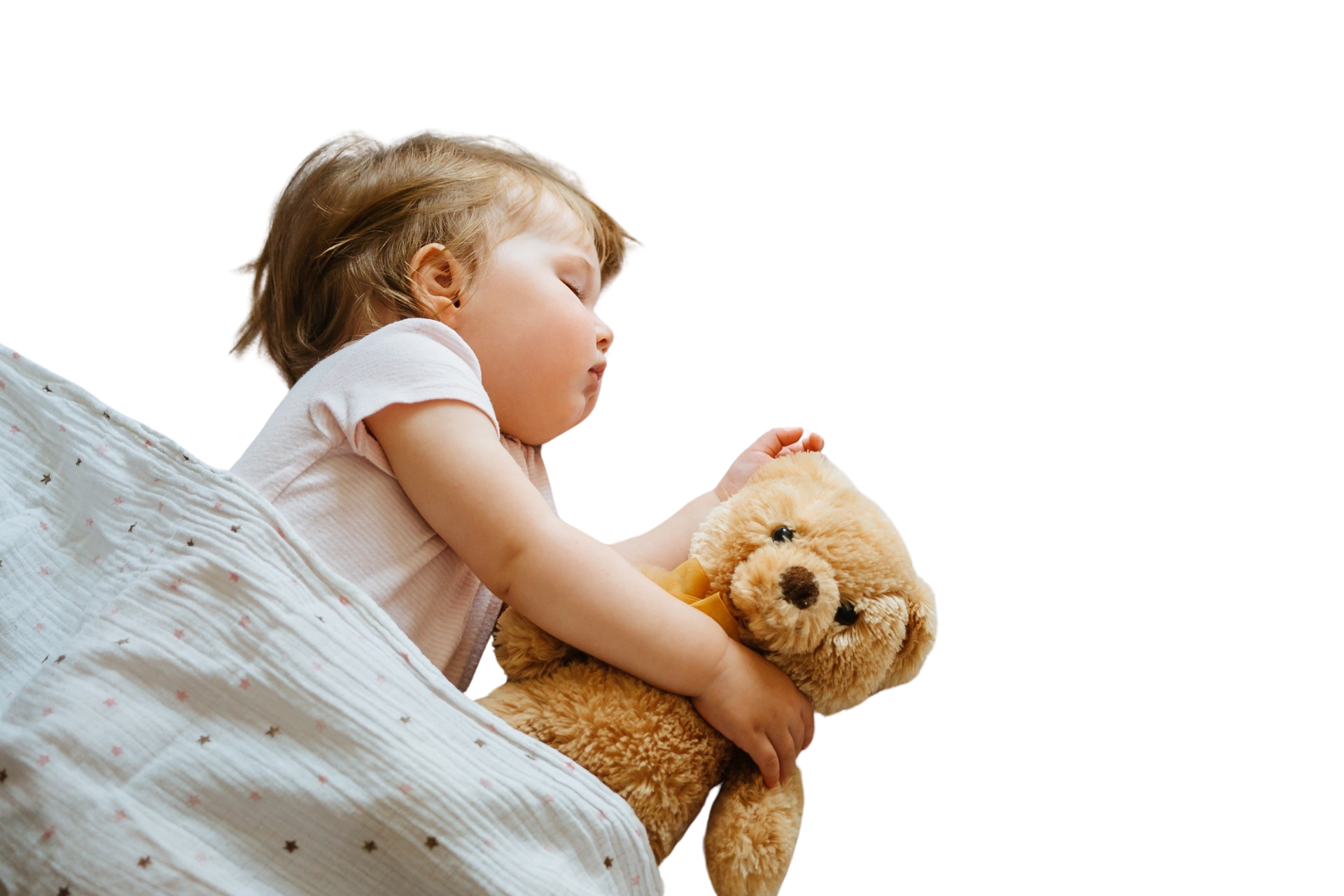 Baby asleep with teddy bear