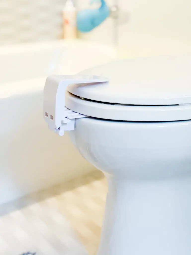 Toilet lock installed on the toilet lid in a bethesda, md bathroom