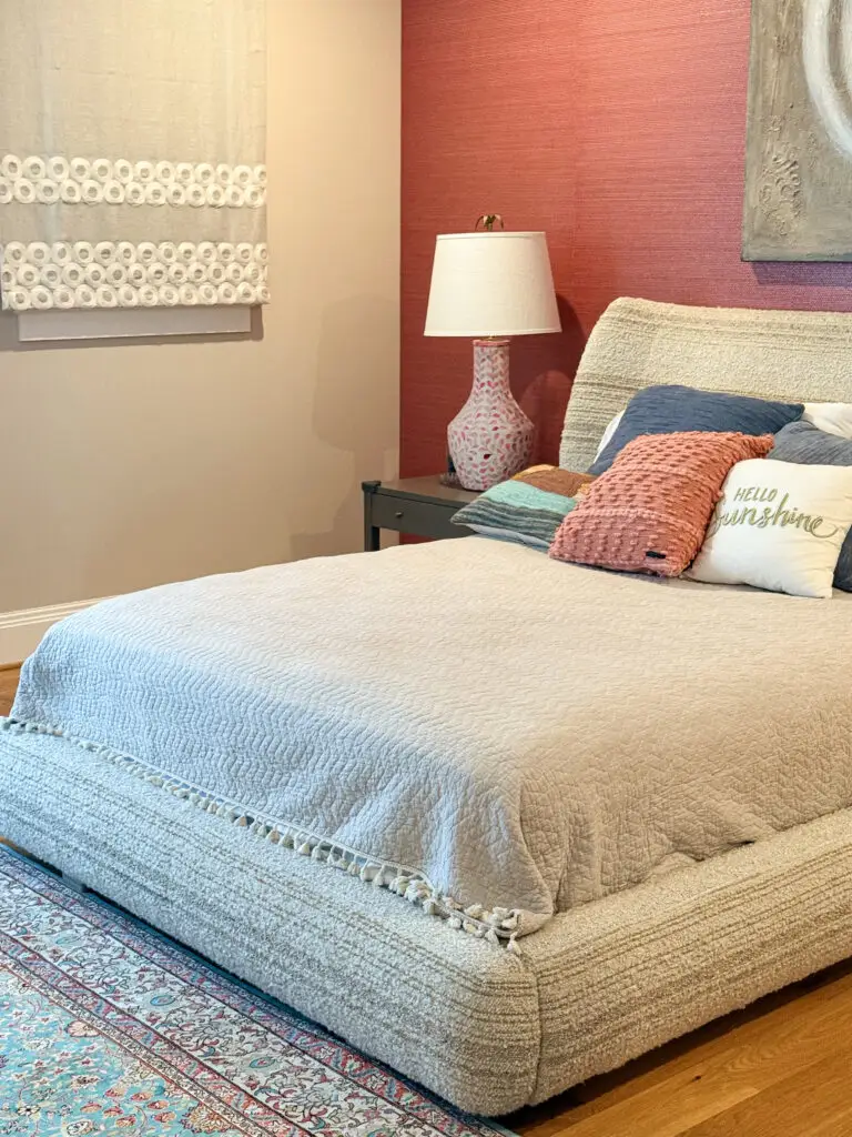 Bedroom with anchored nightstands and corner cushions in a bethesda, md home
