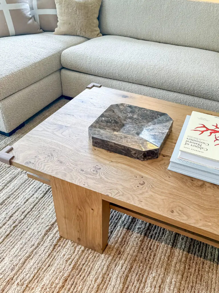 Corner cushions on the family room coffee table in a maryland home