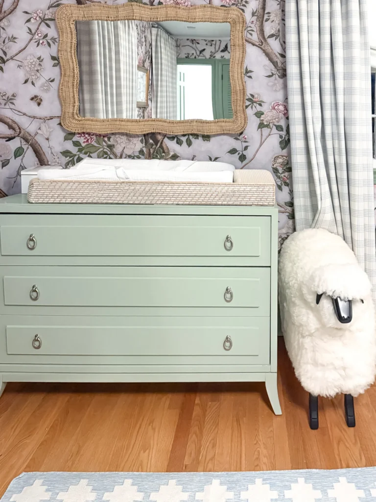 Nursery changing table anchored to the wall in a palisades, dc home